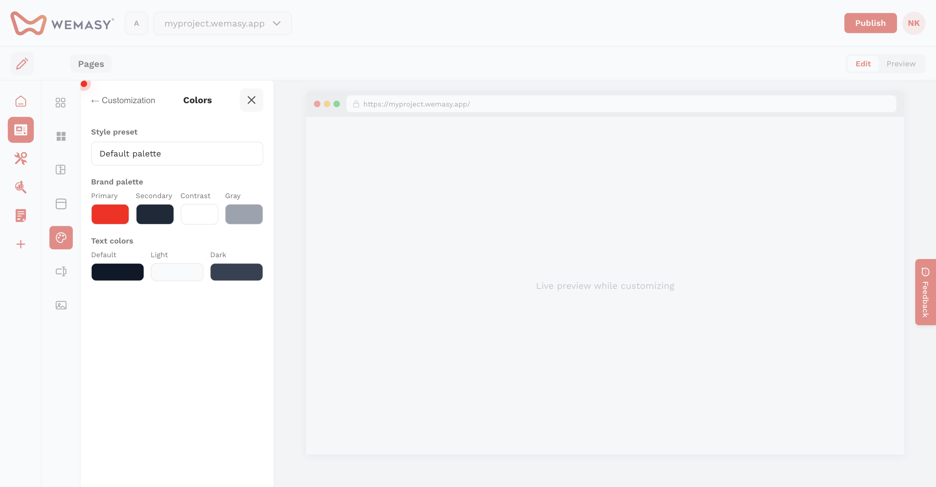 Website-Builder: Farben öffnen