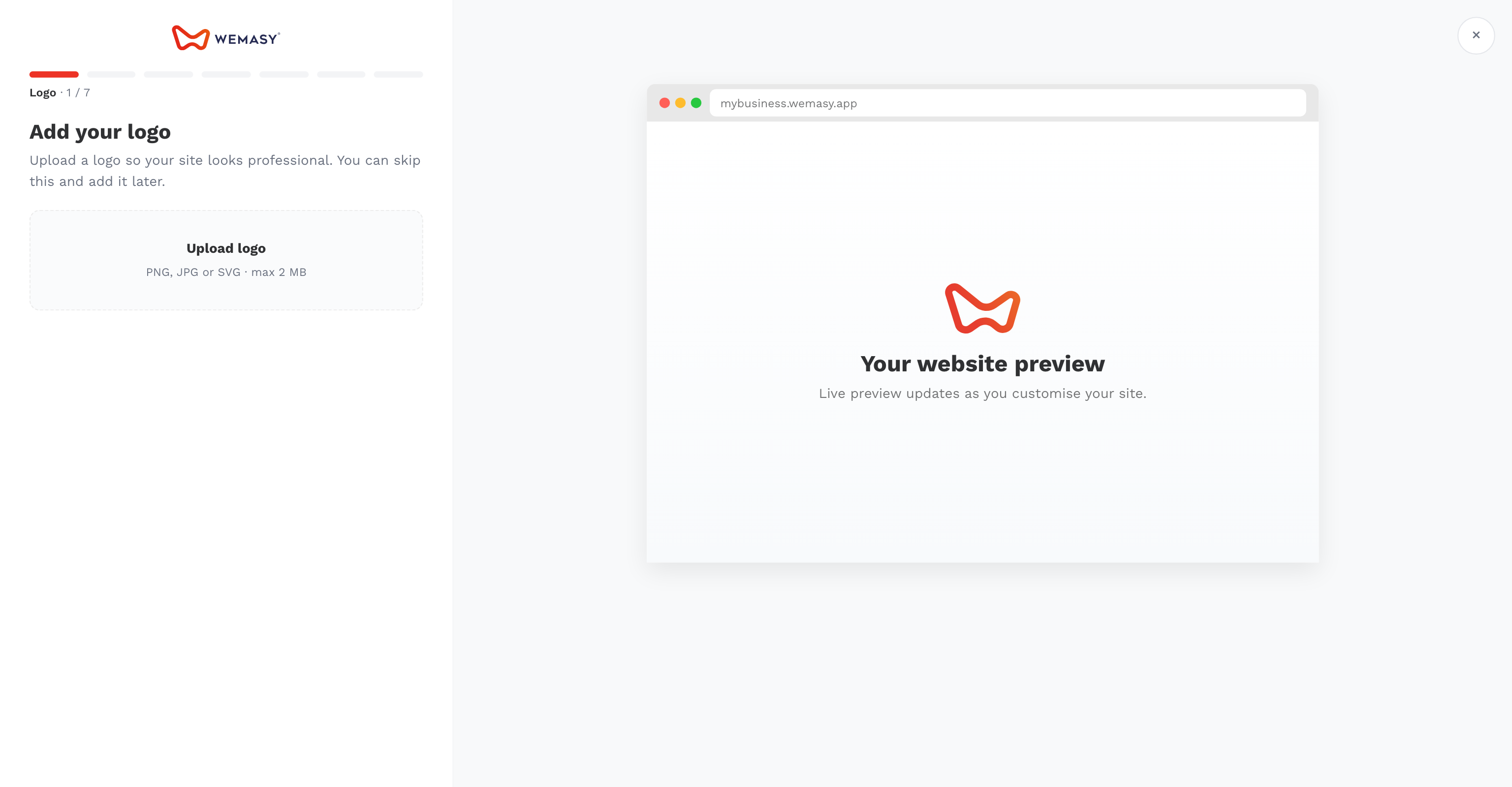 Der WEMASY-Onboarding-Assistent beim Schritt Logo