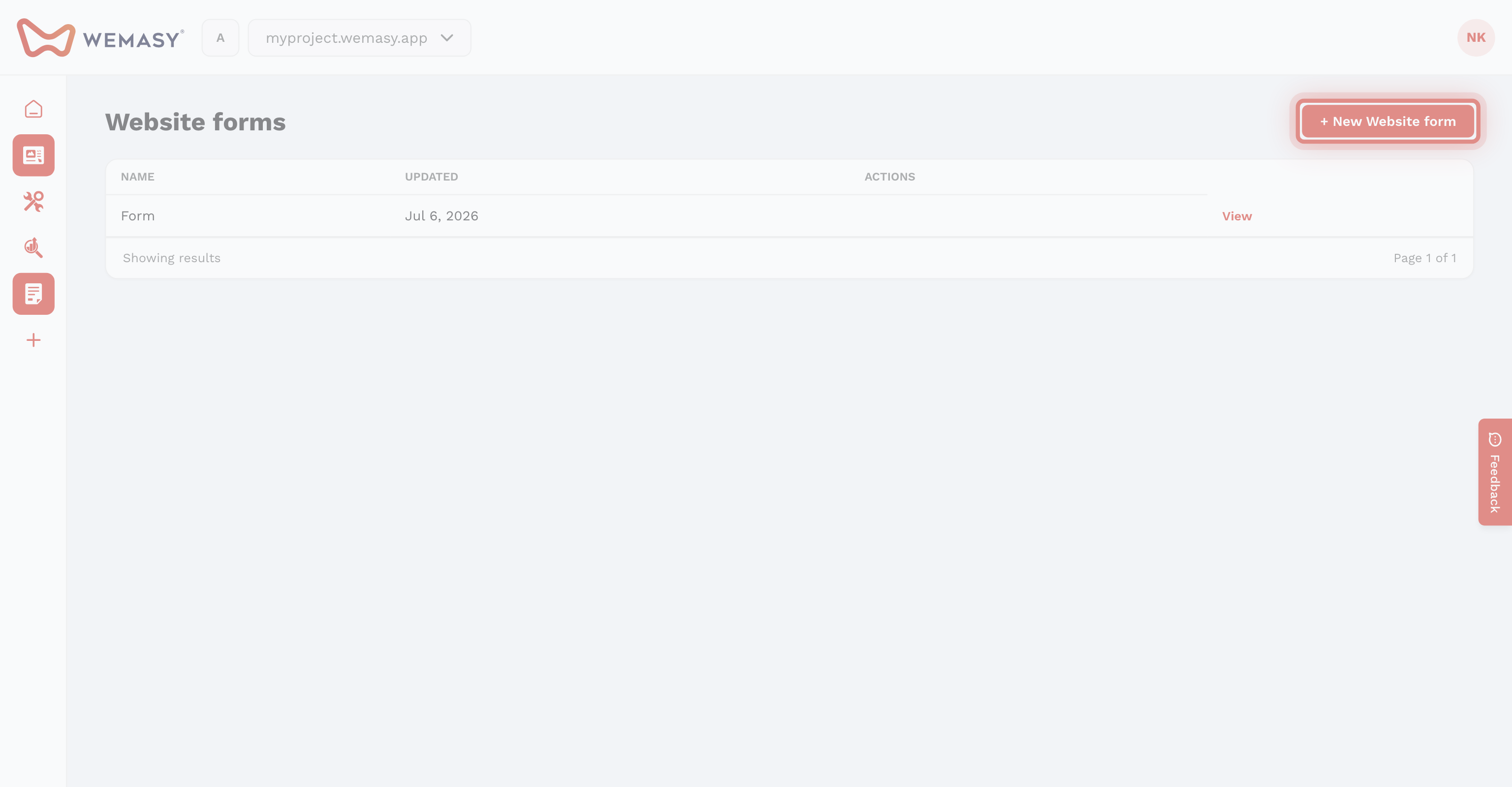 Website-Builder: Formulare öffnen