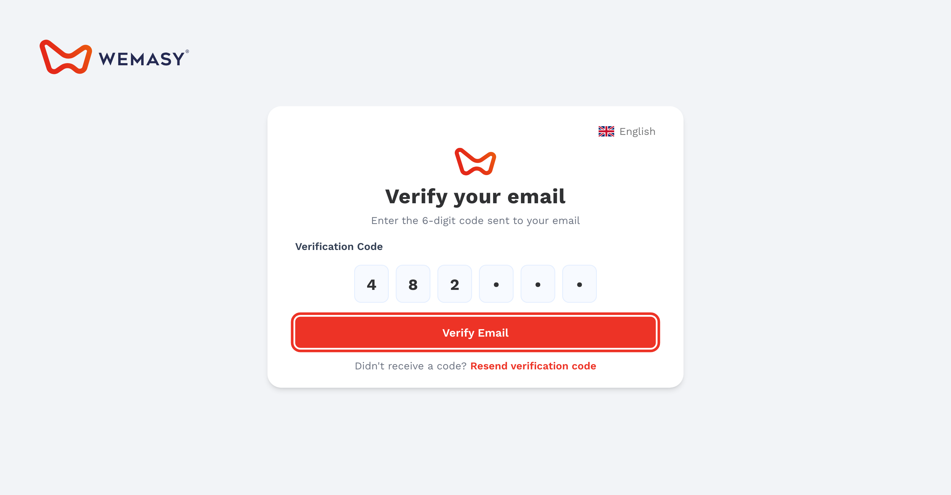 Der Bildschirm zur Bestätigung der E-Mail-Adresse in WEMASY