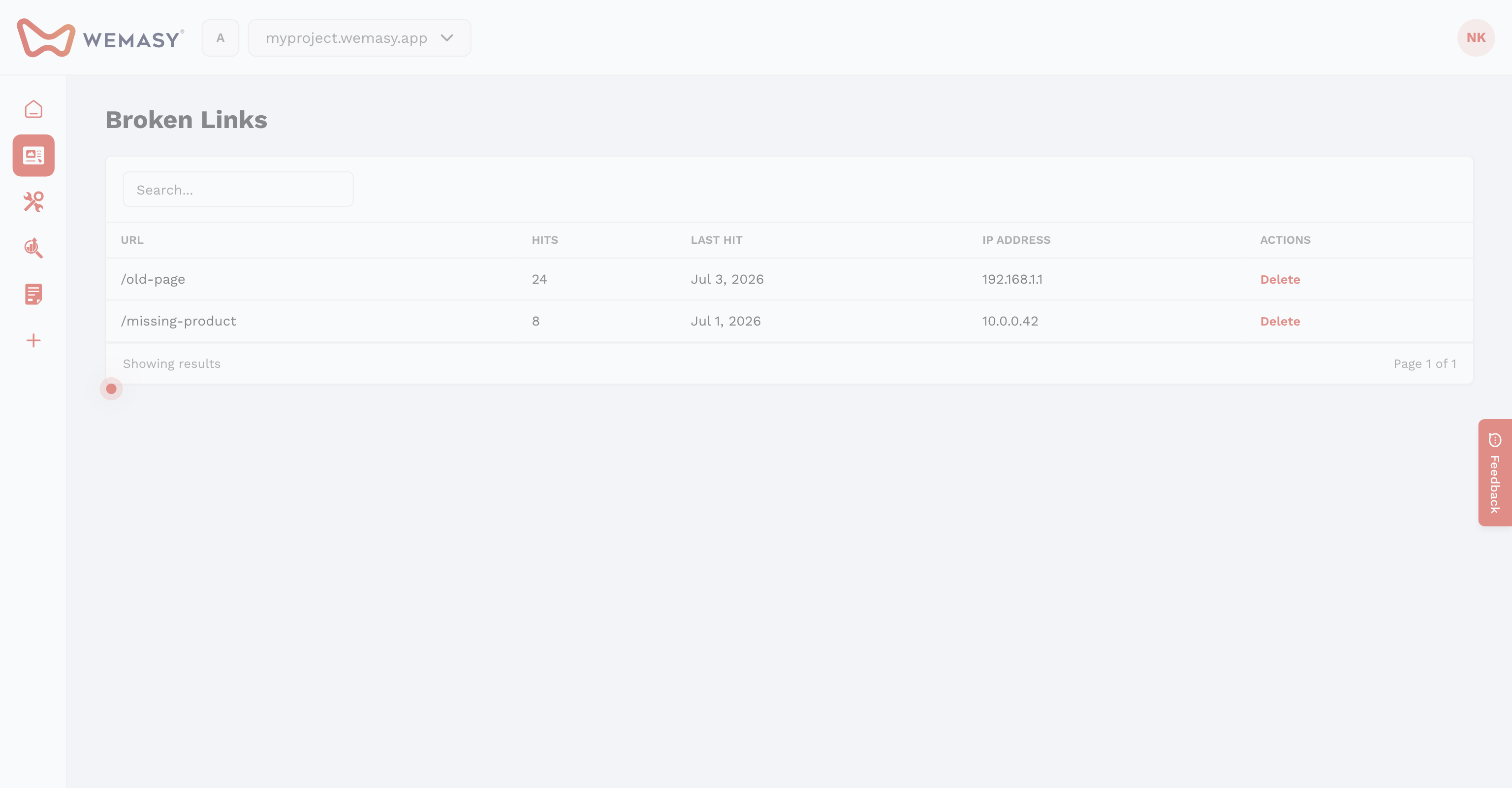 Website-Builder: Defekte Links