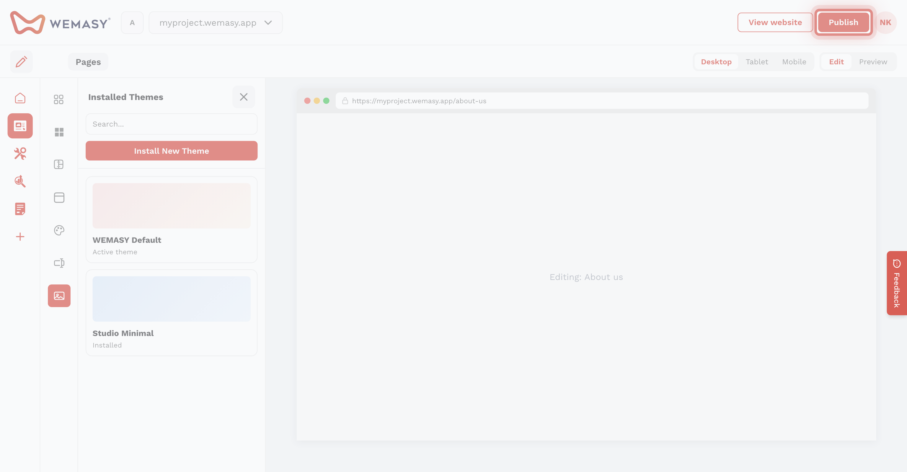 Website-Builder: Ein Theme installieren