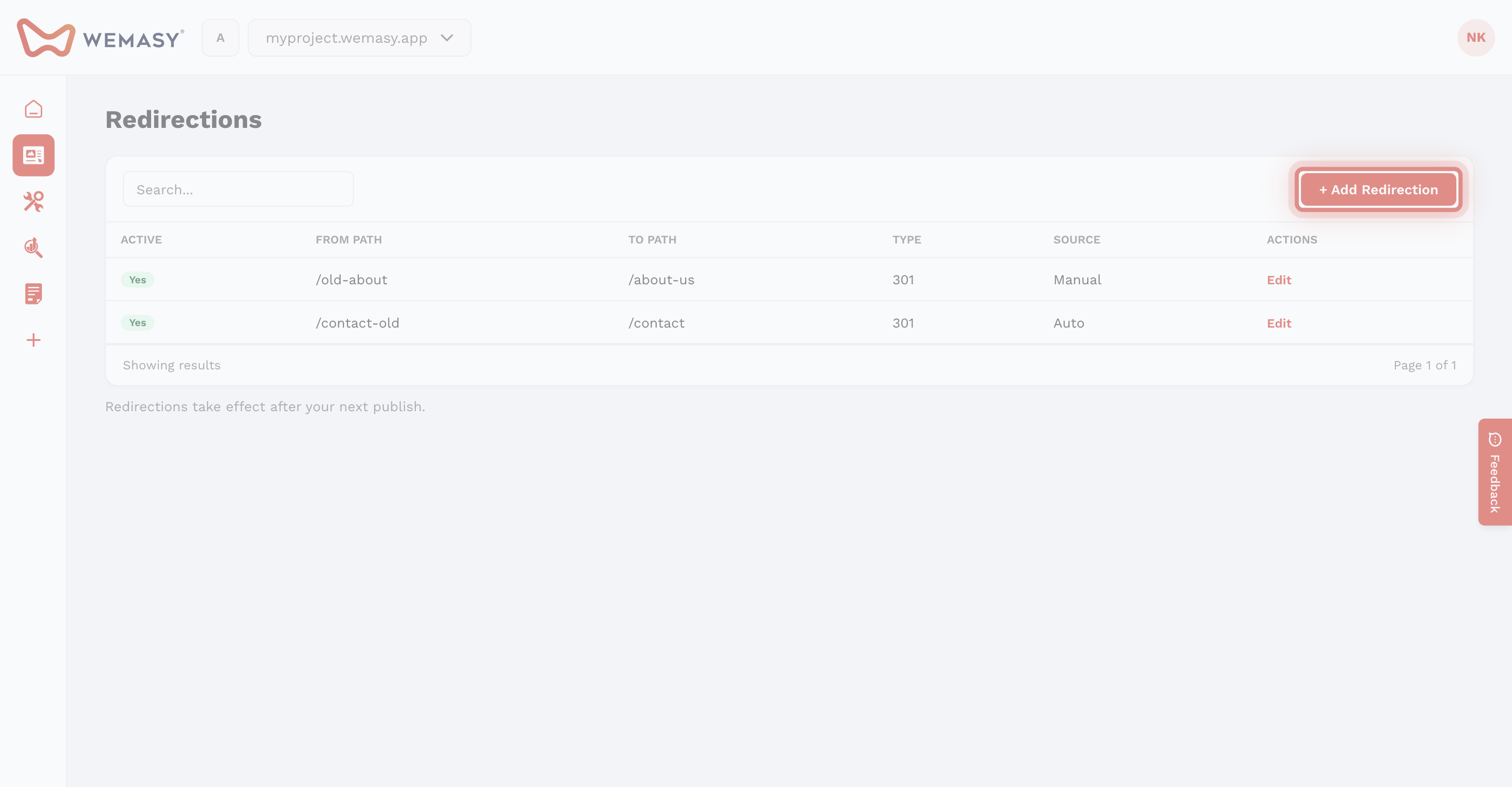 Website-Builder: Weiterleitungen