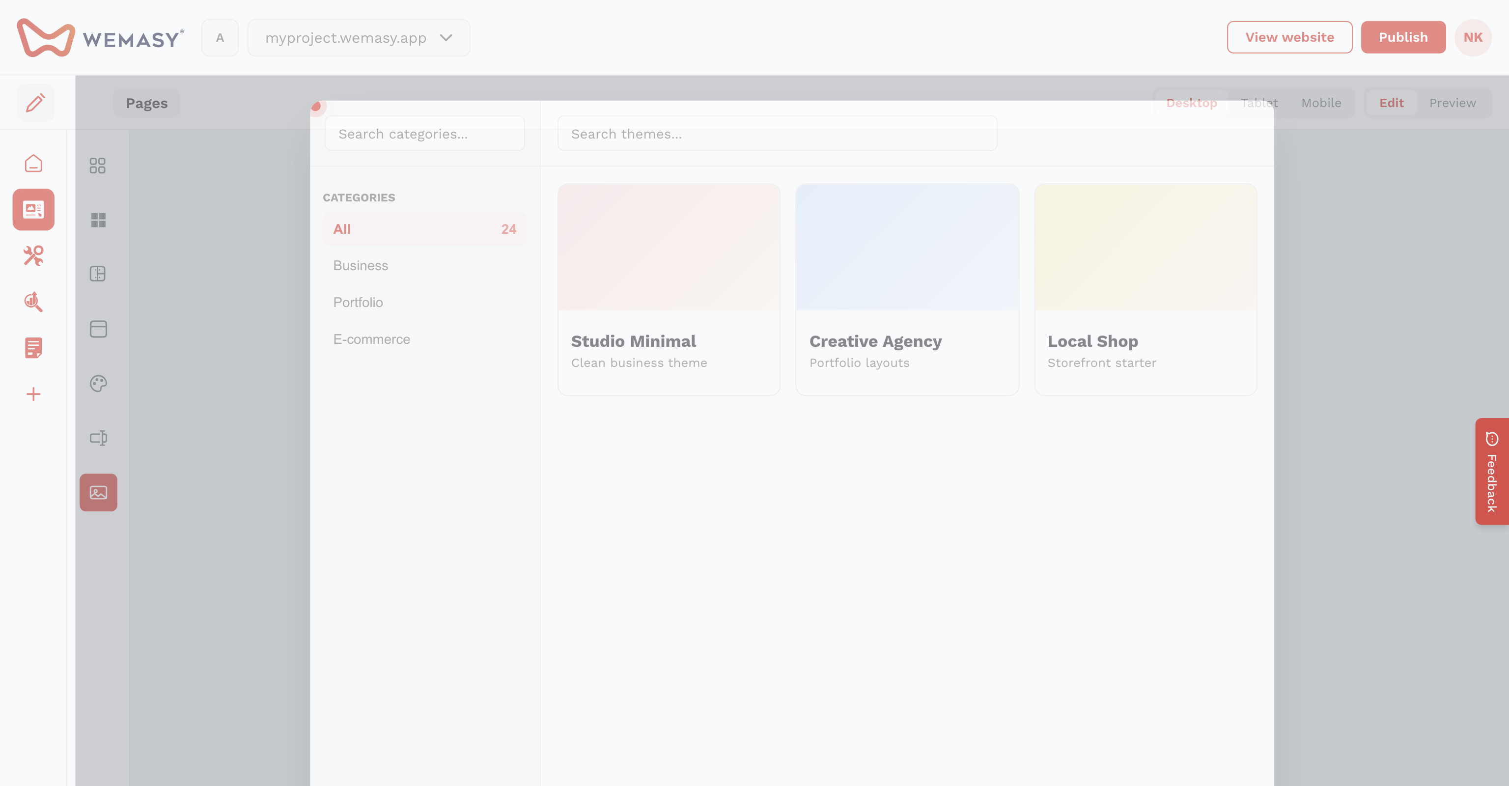 Website-Builder: Themes durchsuchen