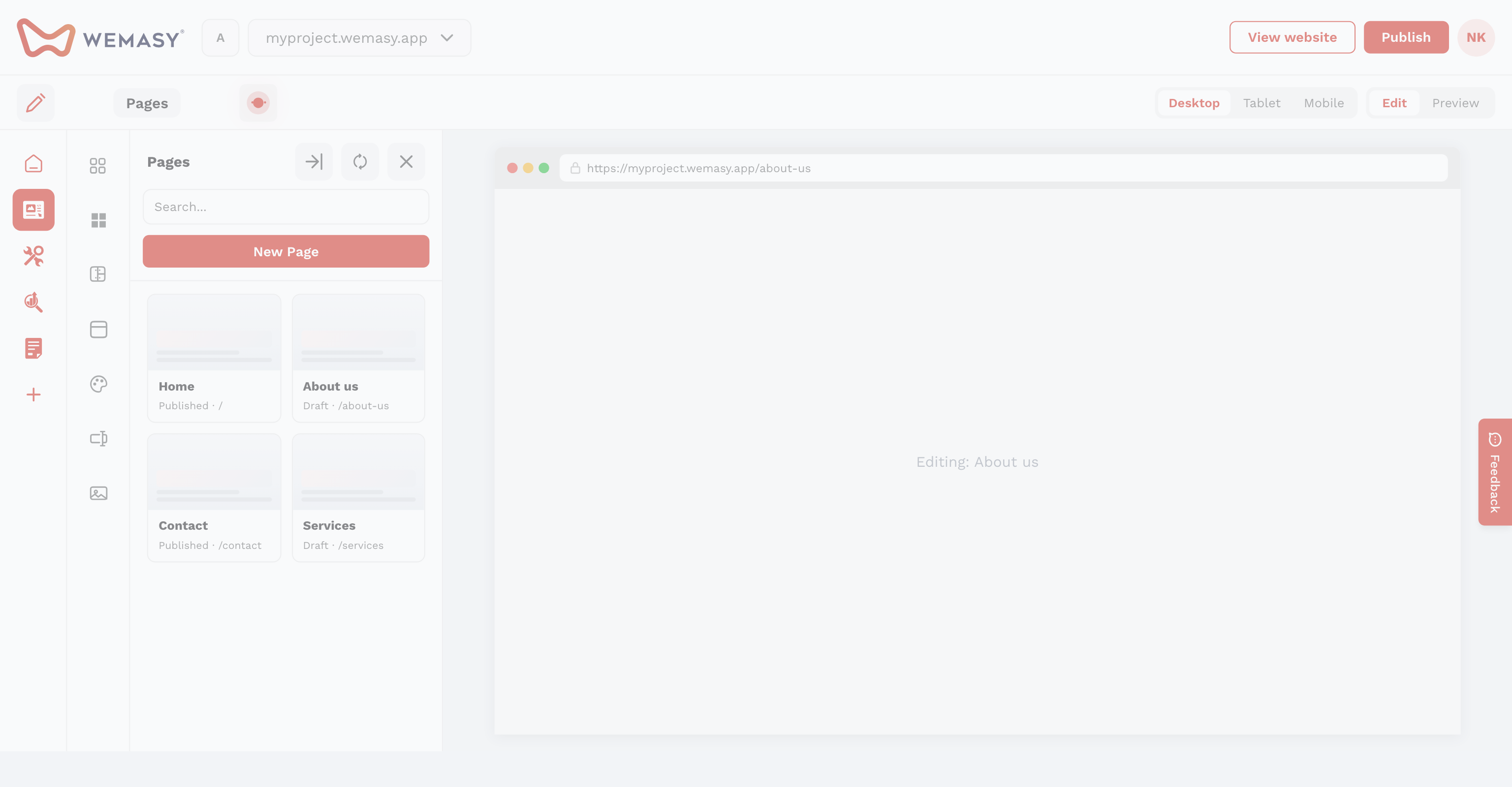 Website-Builder: Obere Leiste