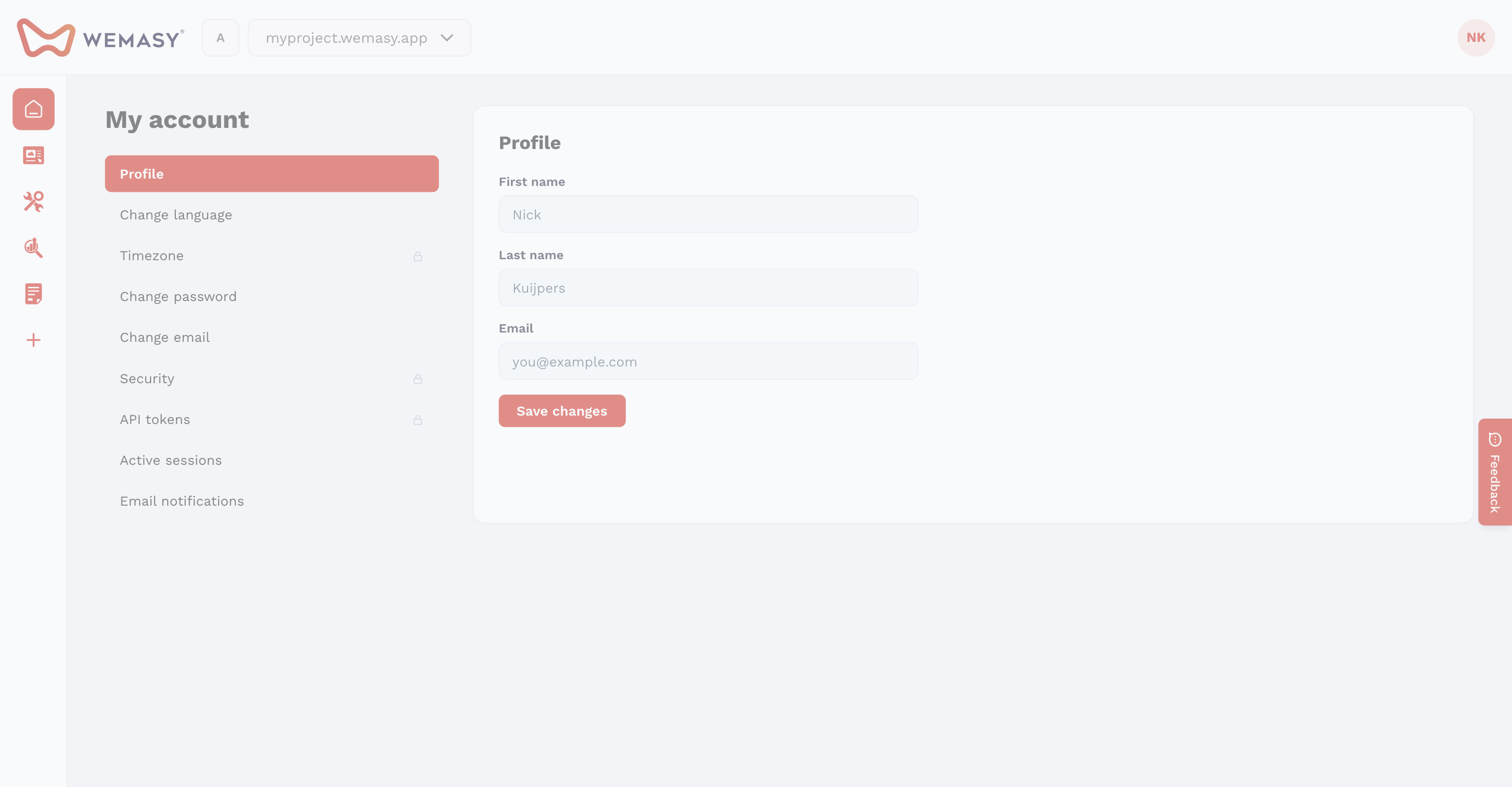 Der Bildschirm zum Ändern des Passworts unter Mein Konto in WEMASY
