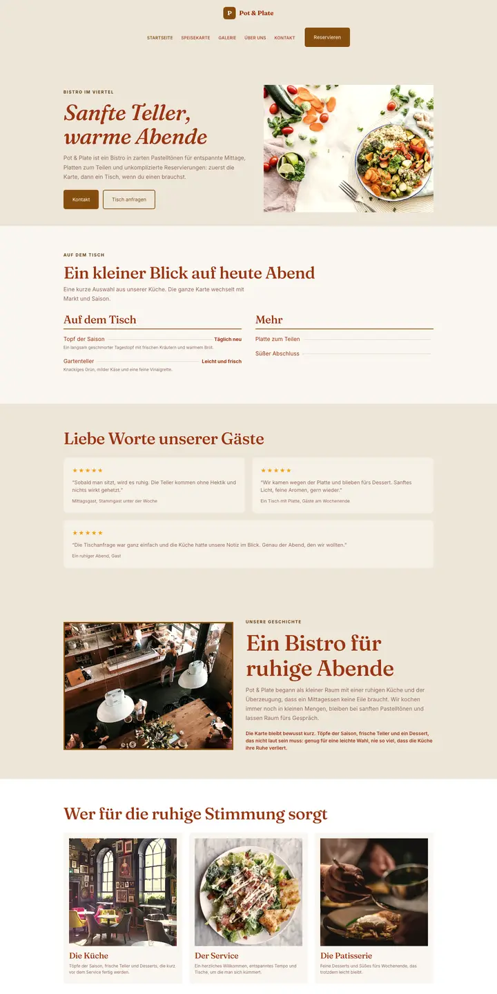 Beispiel einer Website für pizzeria