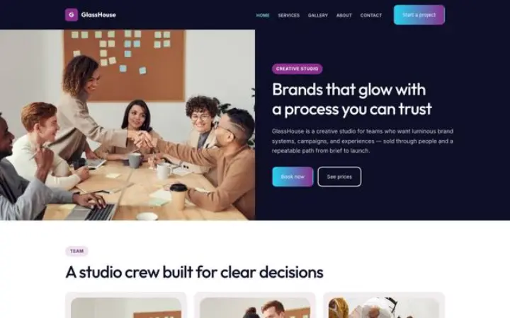 Beispiel für das Theme GlassHouse für Kreativstudio
