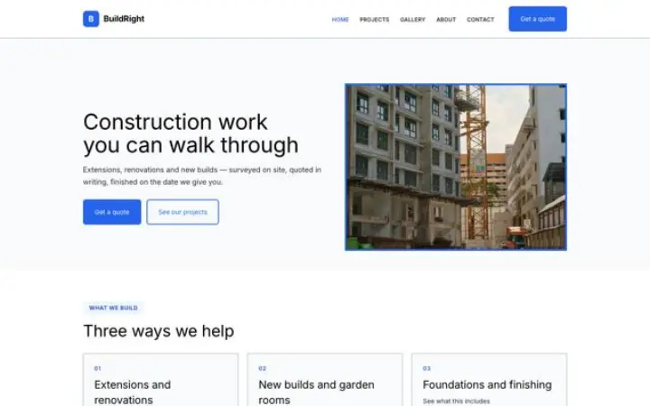 Beispiel für das Theme BuildRight für Bauunternehmen