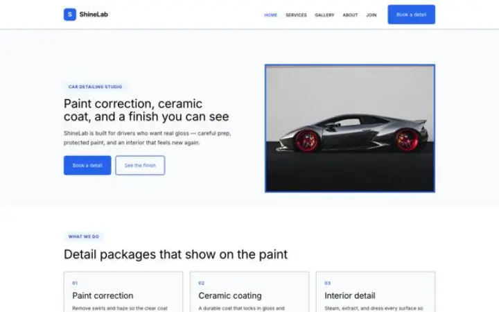Website für Fahrzeugaufbereitung