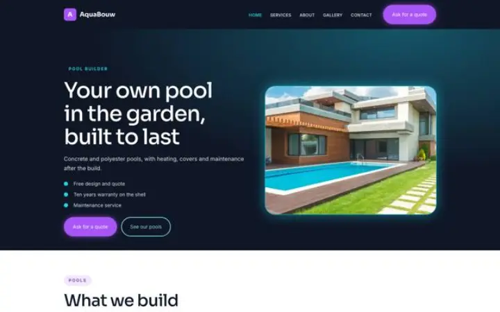 Beispiel für das Theme AquaBouw für Poolbau