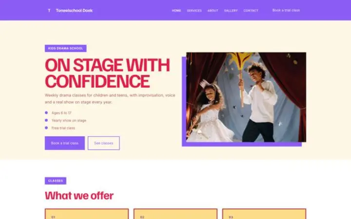 Website für Theaterschule für Kinder