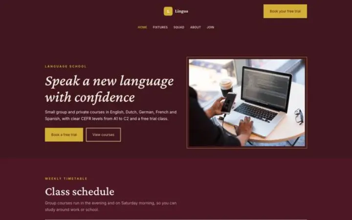 Beispiel für das Theme Lingua für Sprachschule