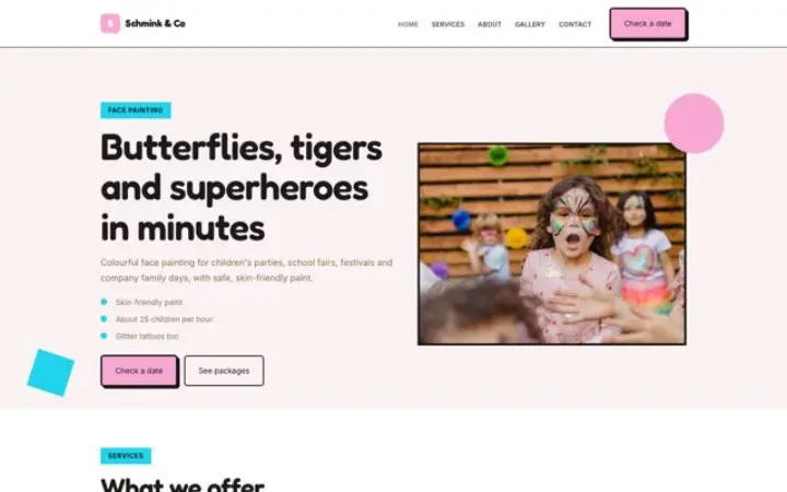 Beispiel für das Theme Schmink & Co für Kinderschminken