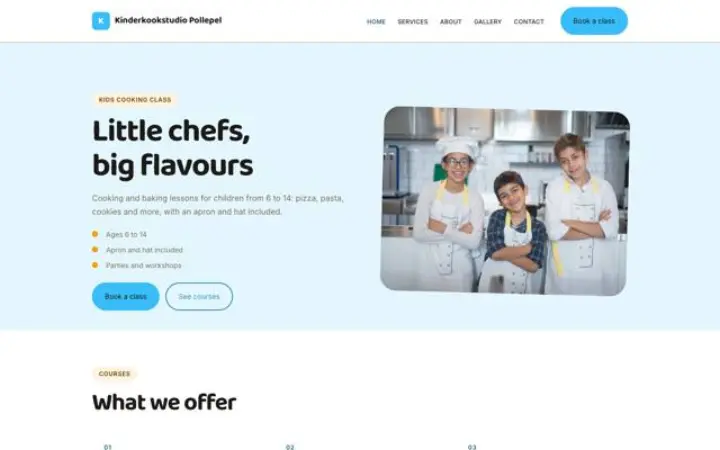 Website für Kochkurs für Kinder