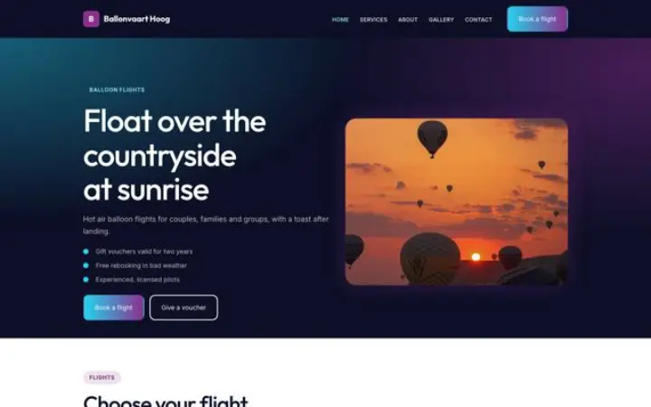 Website für Heissluftballonfahrten