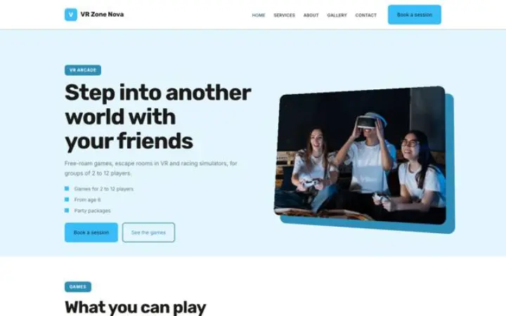 Beispiel für das Theme VR Zone Nova für VR-Arcade